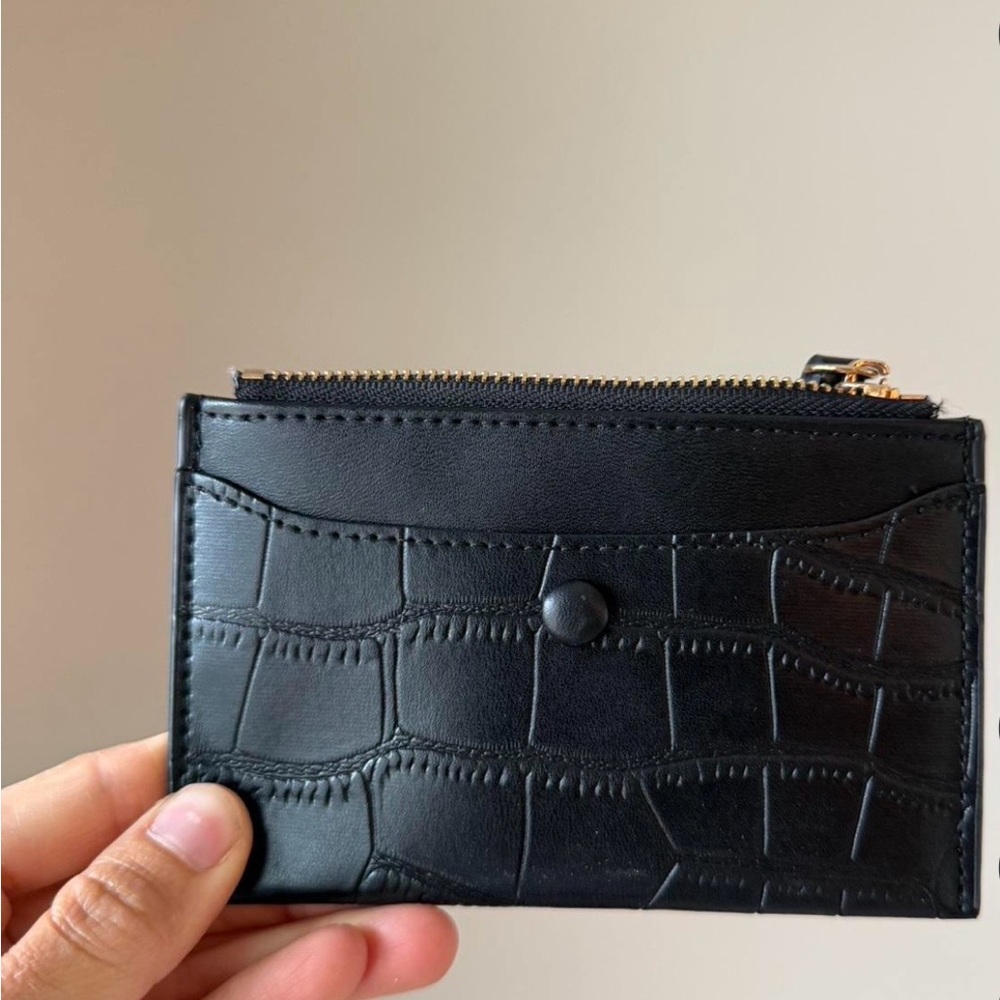Princess Polly Black Croc-Embossed Card & Coin Holder